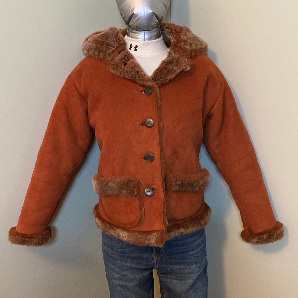 Women's Brown Bomber Jacket with Faux Fur Trim